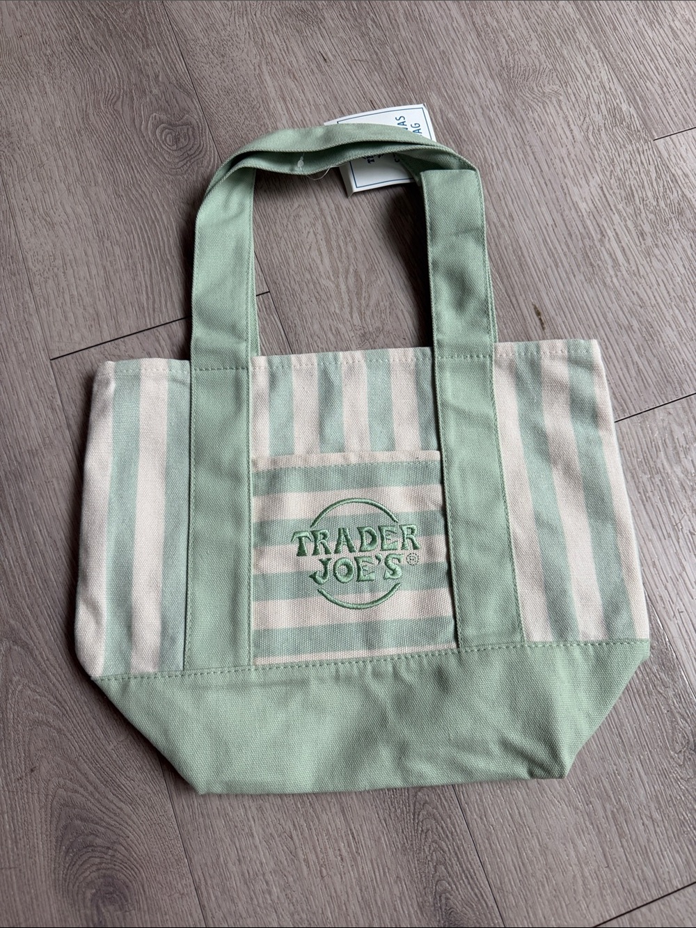 Trader Joe’s TJ Green Striped Mini Canvas Tote Bag